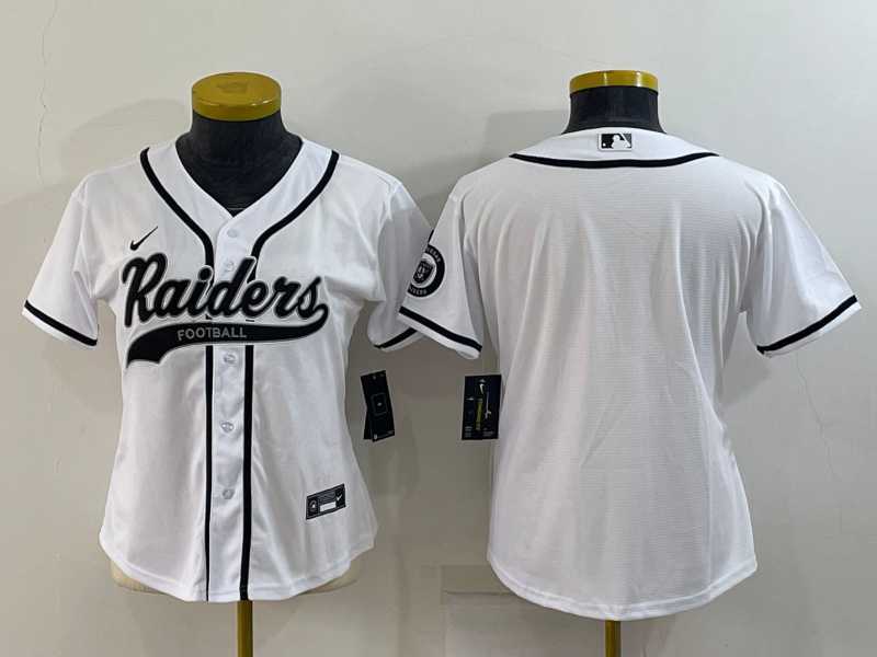 Women%27s Las Vegas Raiders Blank White With Patch Cool Base Stitched Baseball Jersey->women nfl jersey->Women Jersey